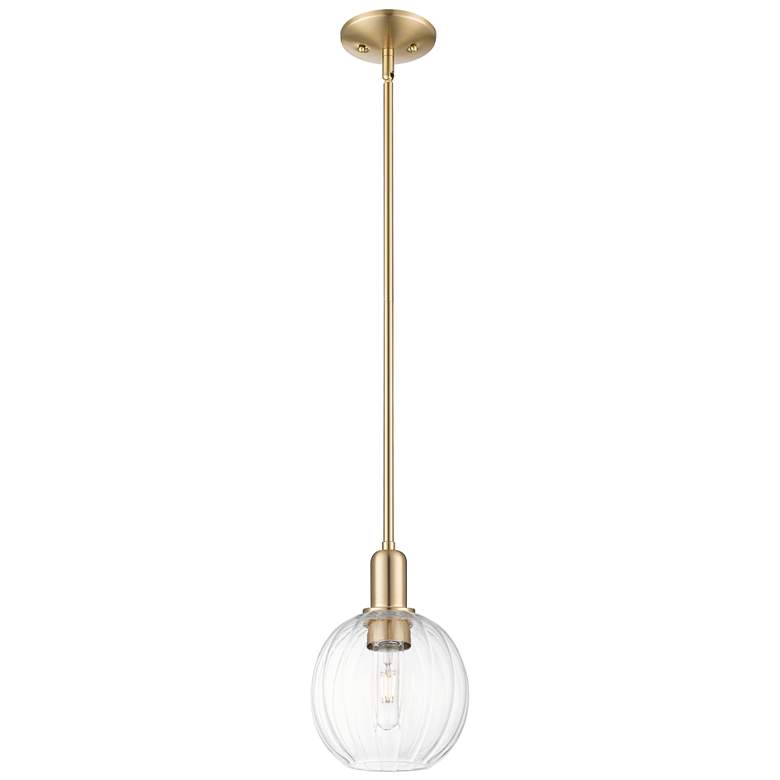 Image 1 Downtown Preston 7"W Stem Bronze Mini Pendant w/ Clear Globe Shade
