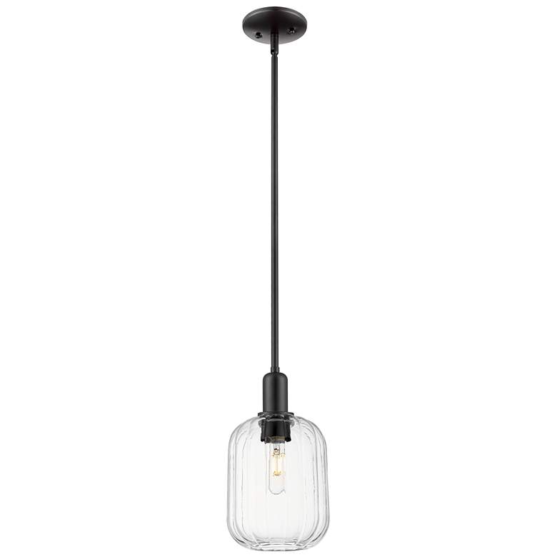 Image 1 Downtown Preston 7"W Stem Matte Black Mini Pendant w/ Clear Jar Shade