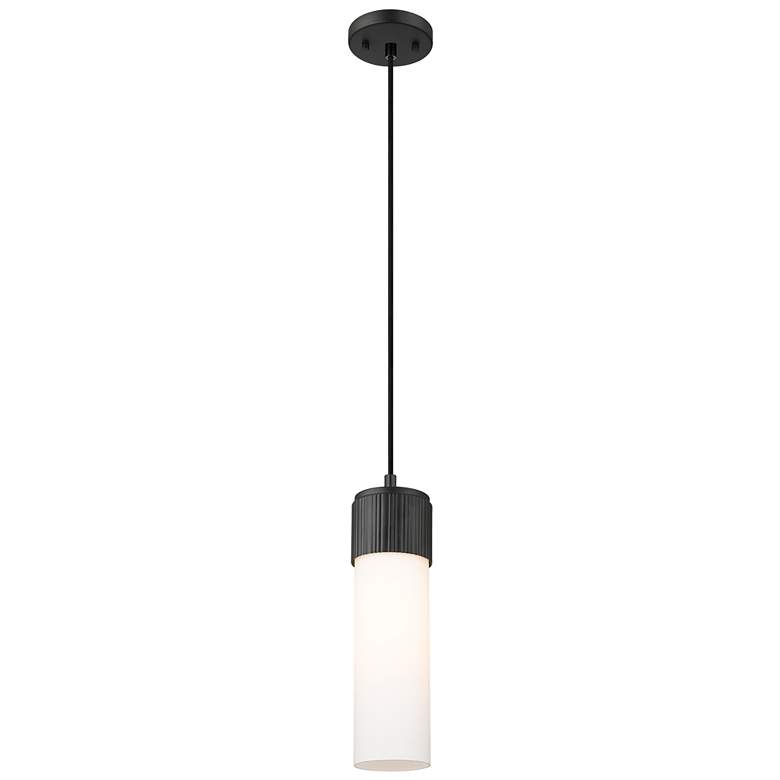 Image 1 Downtown Urban Bolivar 5 "W Cord Matte Black Pendant With White Shade