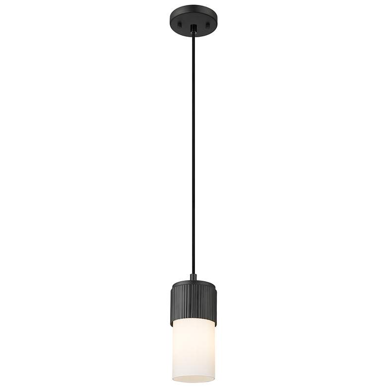 Image 1 Downtown Urban Bolivar 5 "W Cord Matte Black Pendant With White Shade