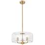 1_Downtown Windsor 16"W 3 Light Brushed Brass Pendant w/ Clear Shade