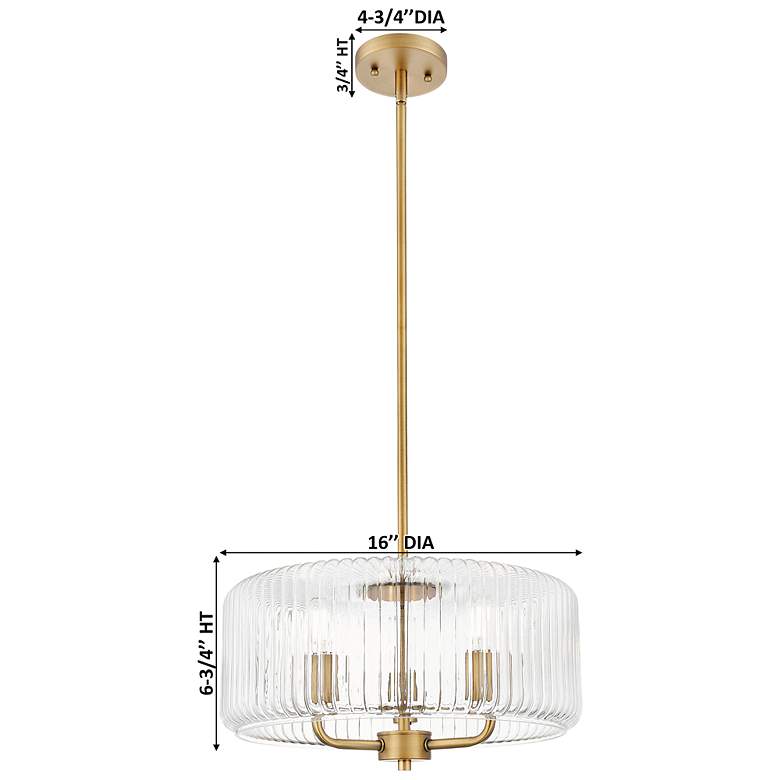 Image 4 Downtown Windsor 16"W 3 Light Brushed Brass Pendant w/ Clear Shade more views