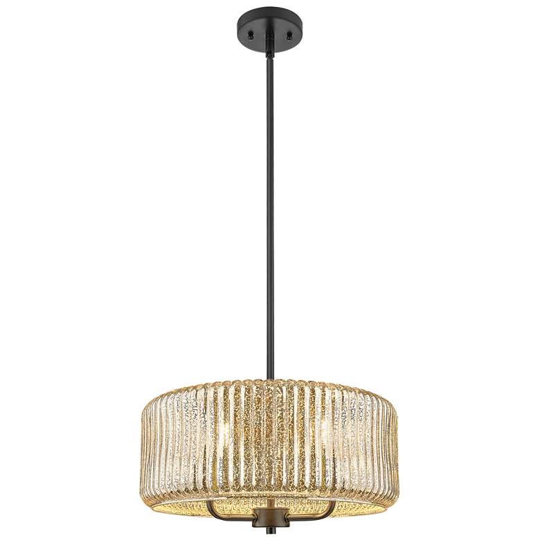 Image 1 Downtown Windsor 16"W 3 Light Stem Black Pendant w/ Mercury Shade