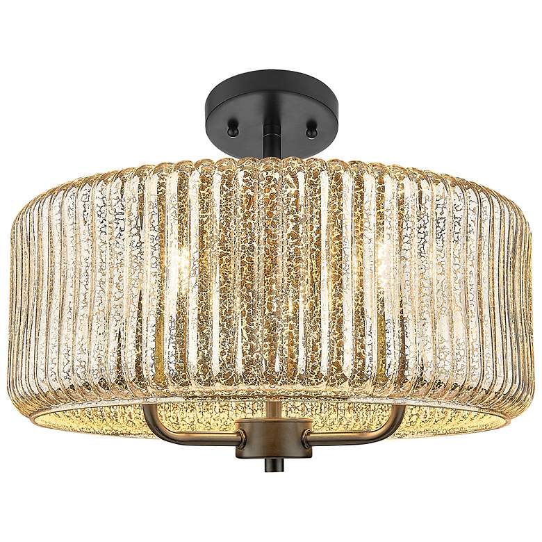 Image 2 Downtown Windsor 16"W 3 Light Stem Black Pendant w/ Mercury Shade more views