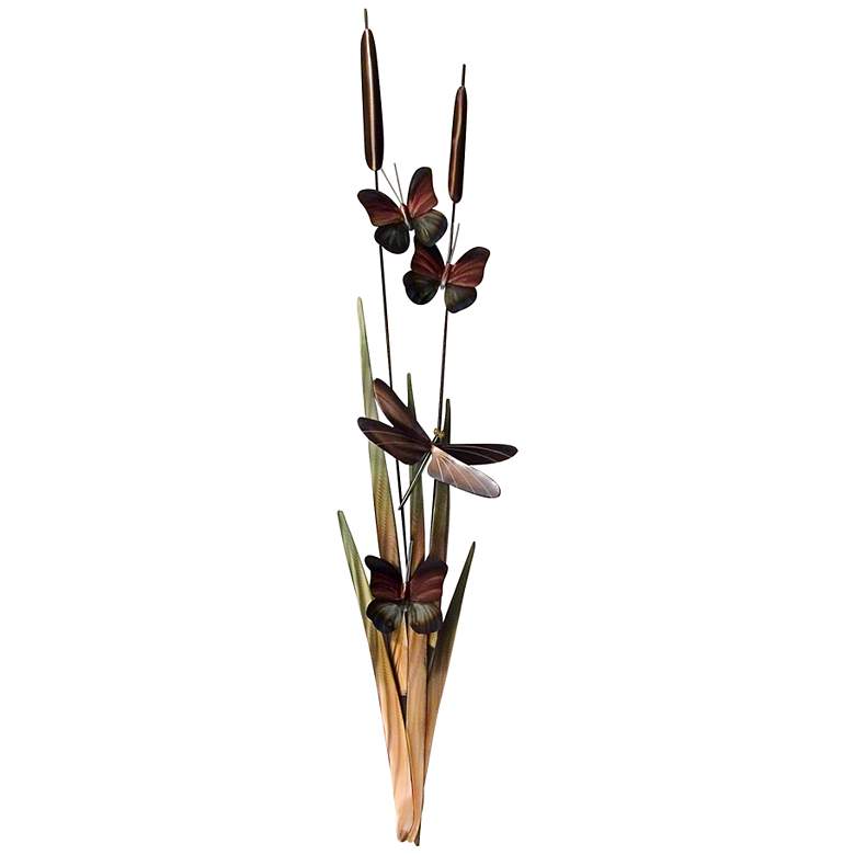 Image 1 Dragonflies and Cattails 39" High Metal Wall Art