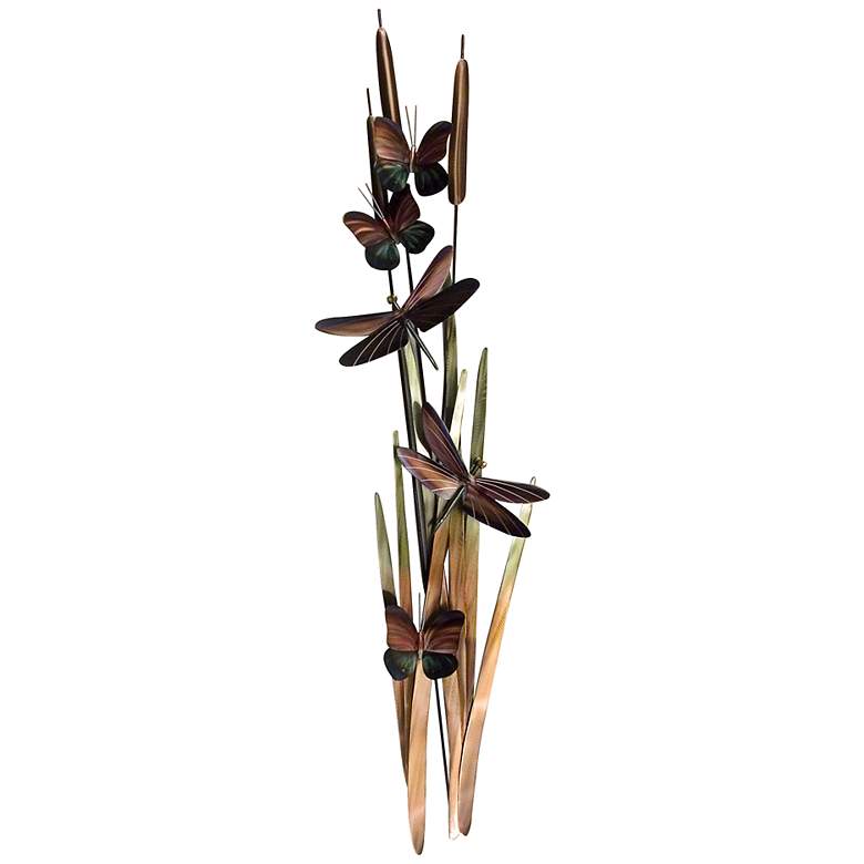 Image 1 Dragonflies and Cattails 40" High Metal Wall Art