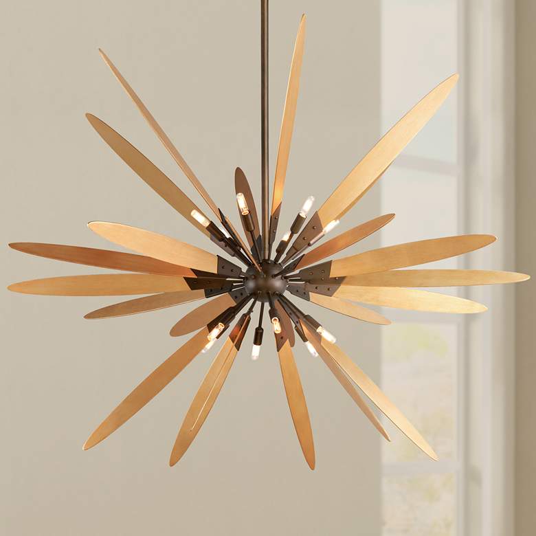 Image 1 Dragonfly 72" Wide Bronze with Satin Leaf Pendant Light