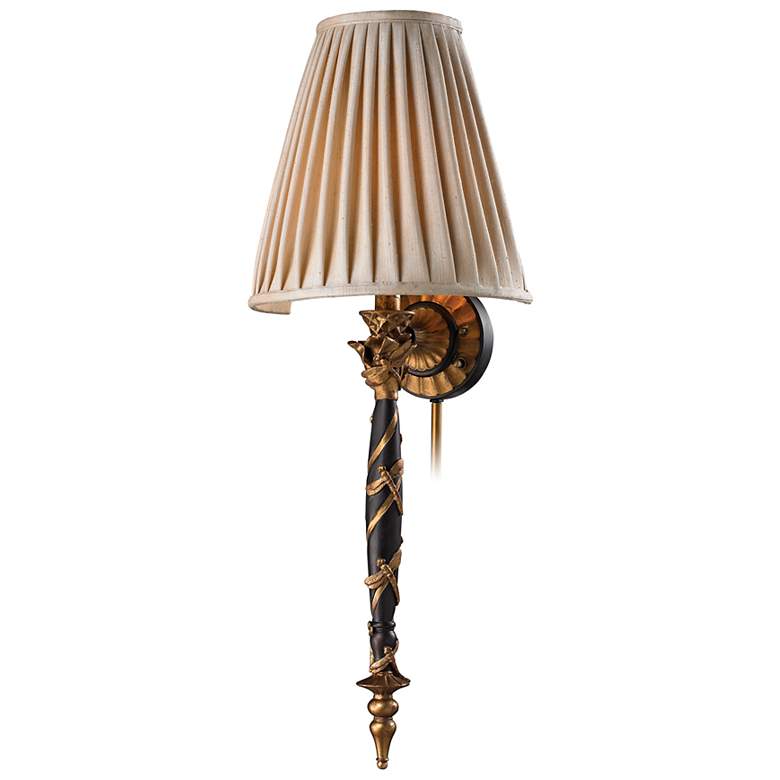 Image 1 Dragonfly Column 31 inch High Black and Gold Torch Wall Sconce
