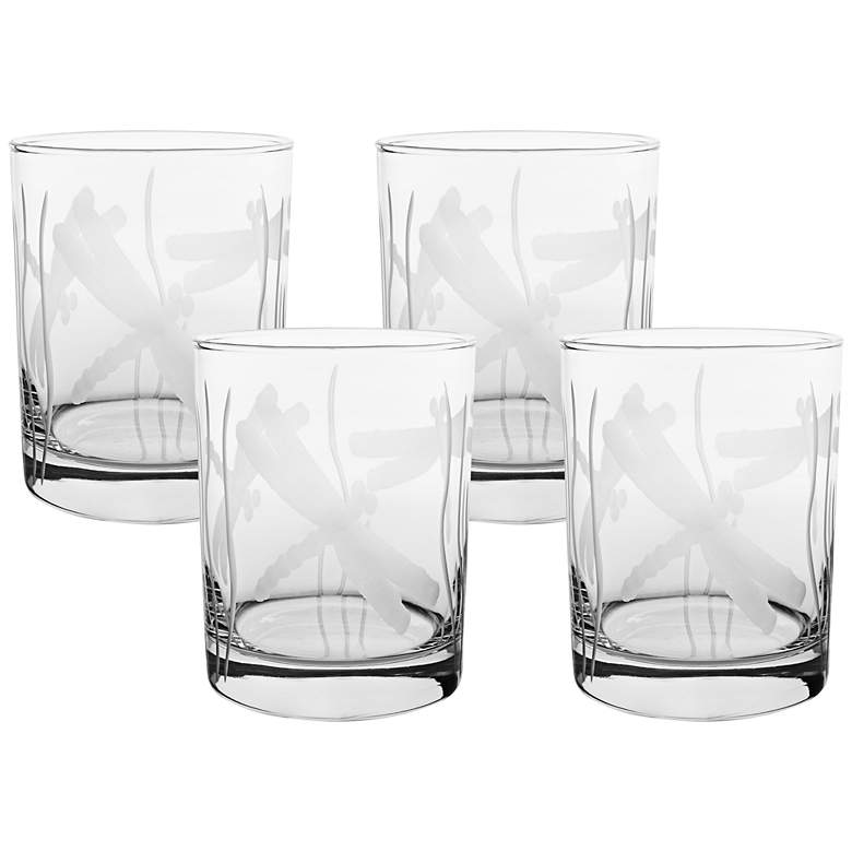 Image 1 Dragonfly Engraved Double Old Fashioned Glass Set of 4