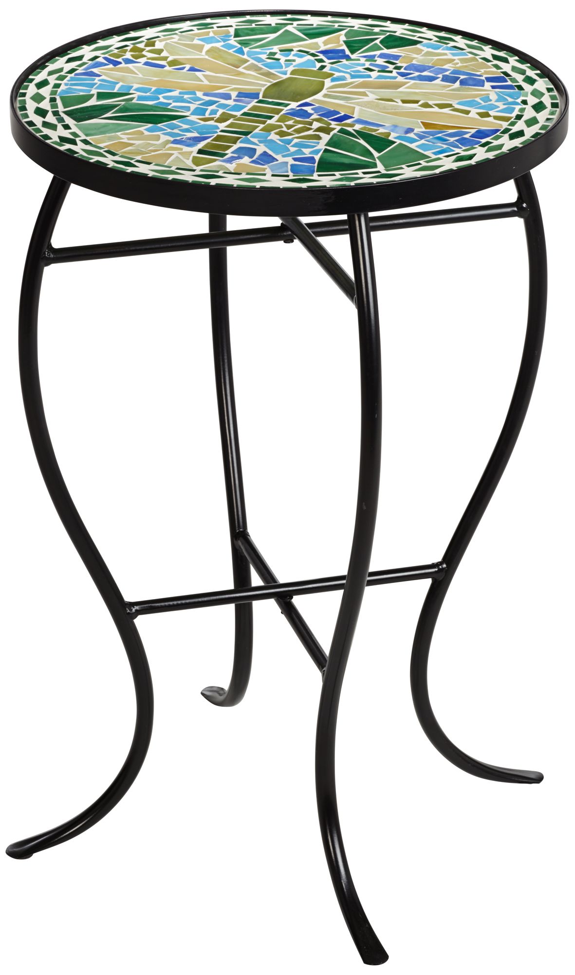 teal island designs dragonfly mosaic black iron outdoor accent table