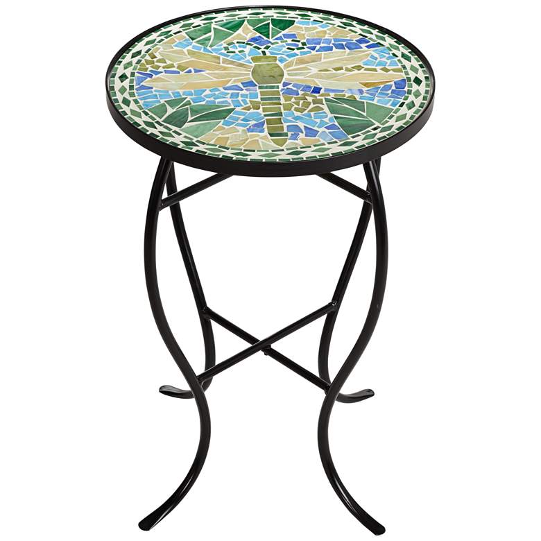 Image 5 Dragonfly Mosaic Black Iron Outdoor Accent Table more views