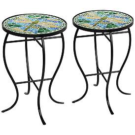 Image1 of Dragonfly Mosaic Black Iron Outdoor Accent Tables Set of 2