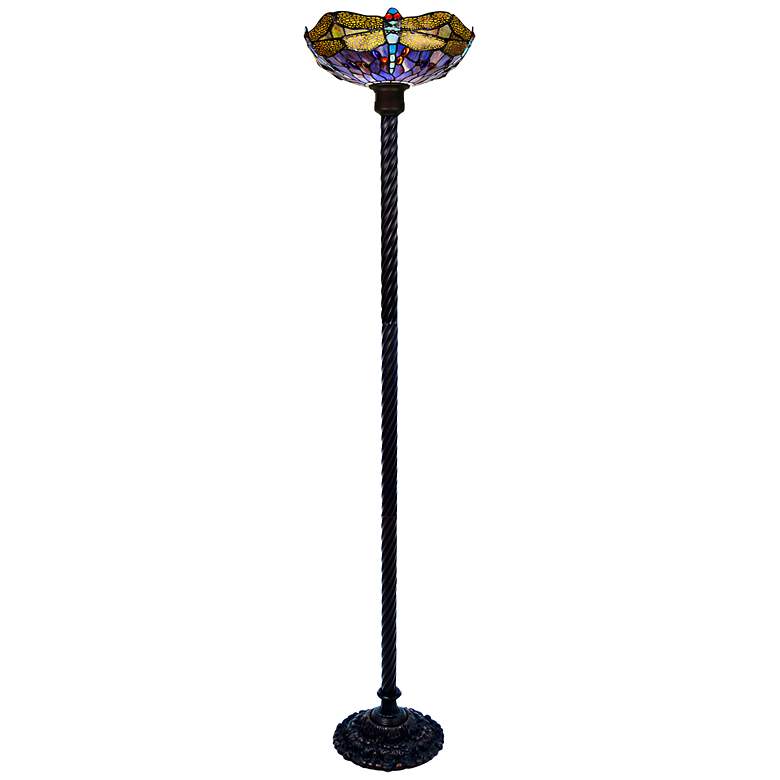 Image 1 Dragonfly Tiffany Style Glass Torchiere Floor Lamp