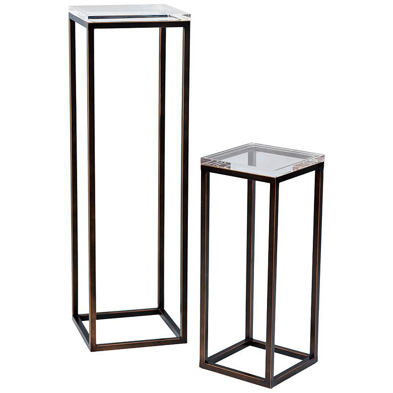 Image 1 Drake 25 inch and 40 inch Bronze Lucite Pedestal Tables Set of 2 