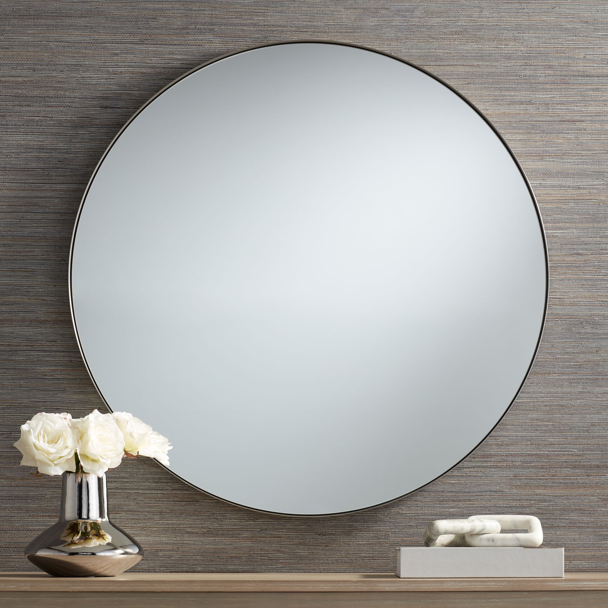 Drake Brushed Nickel 34" Round Wall Mirror