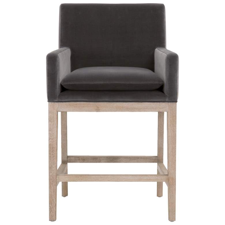 Image 1 Drake Counter Stool, Dark Dove Velvet, Natural Gray Oak