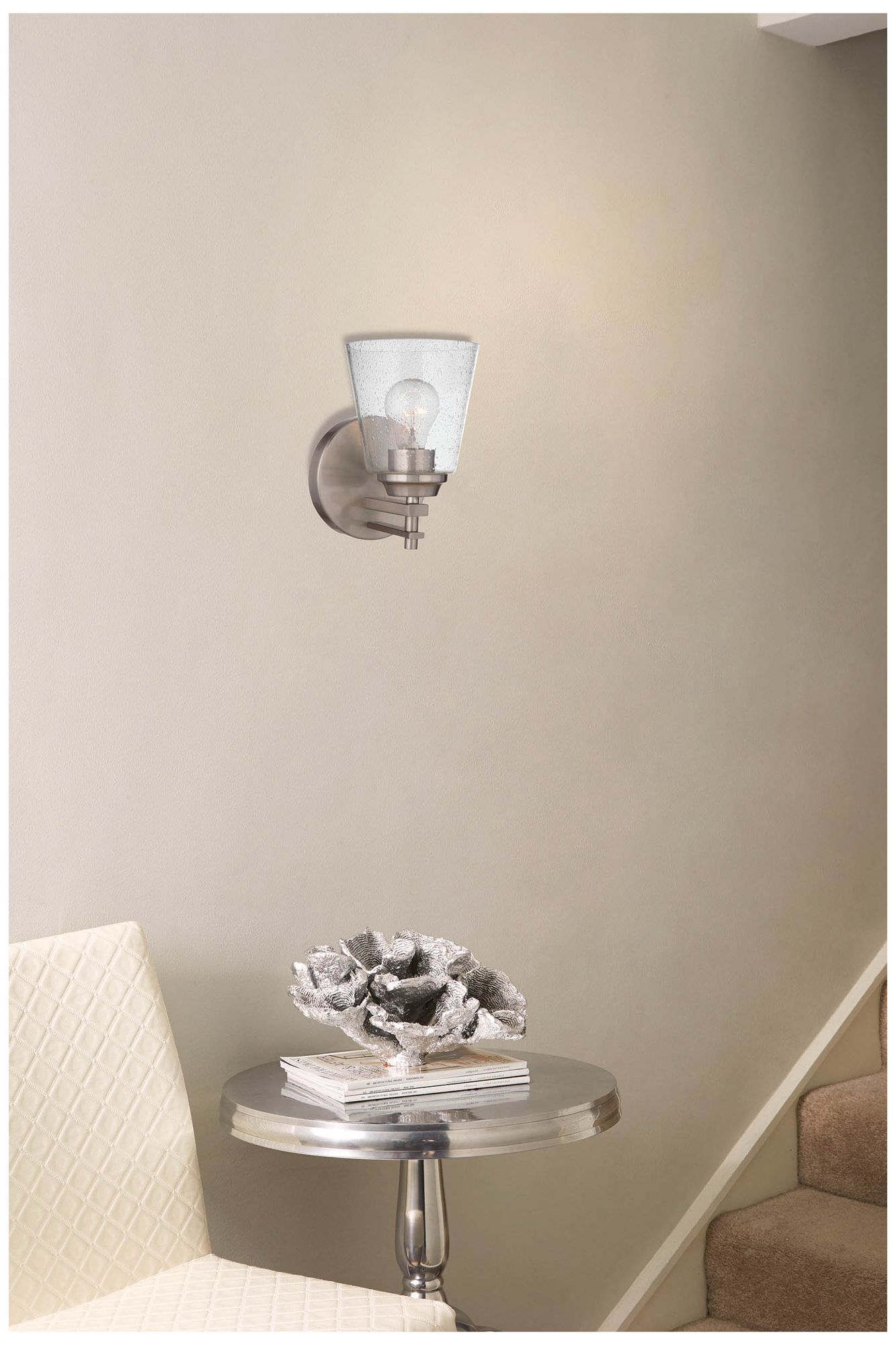 Image 3 Drake Wall Sconce Brushed Polished Nickel with Clear Seeded Glass more views