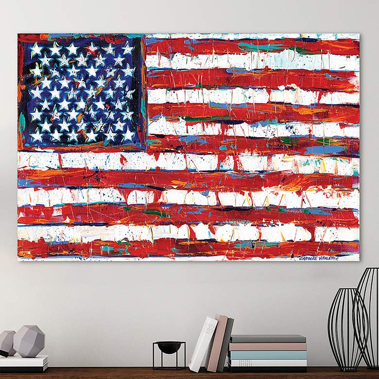 Image 2 Dramatic Stars and Stripes 48" Wide Tempered Glass Wall Art