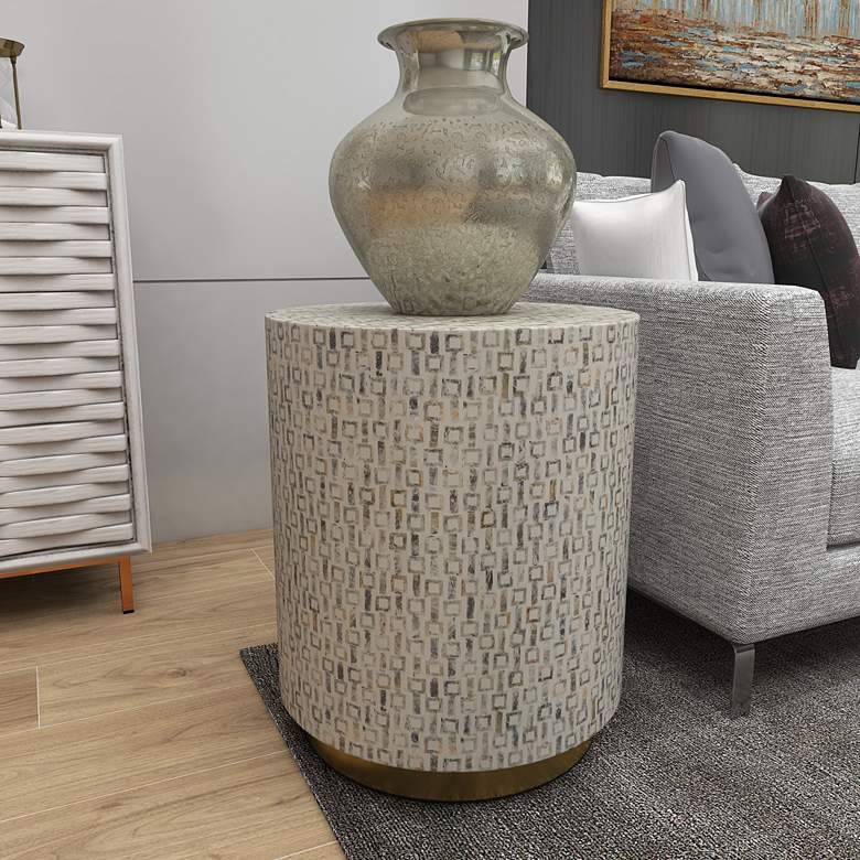 Image 6 Draper 17 3/4" Wide White Mother of Pearl Modern Mosaic Accent Table more views