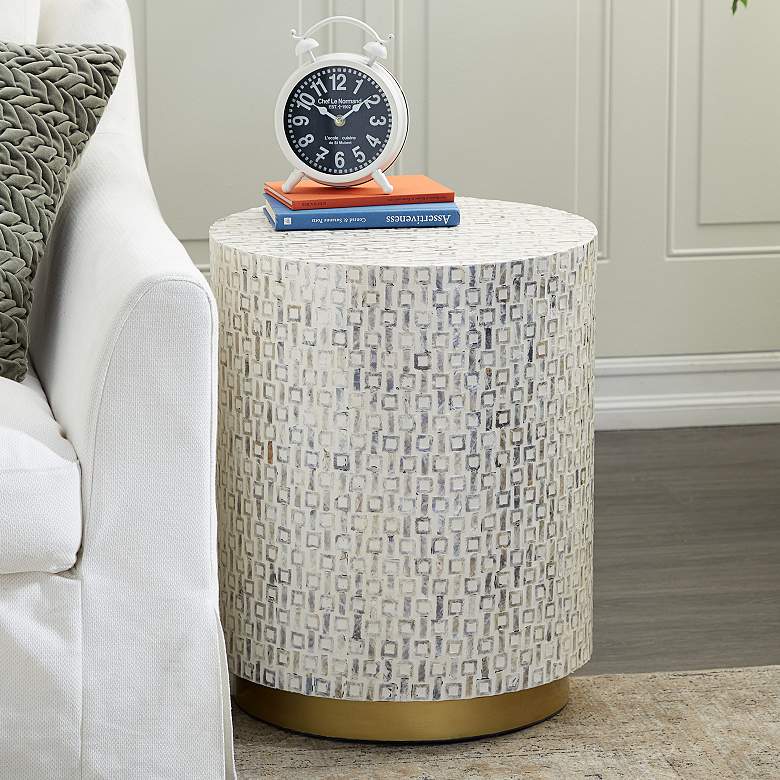 Image 1 Draper 17 3/4 inchW White Mother of Pearl Mosaic Accent Table