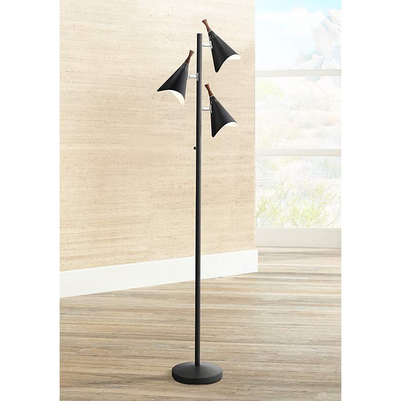 Image 1 Draper 68 inch High 3-Light Black Finish Mid-Century Modern Floor Lamp
