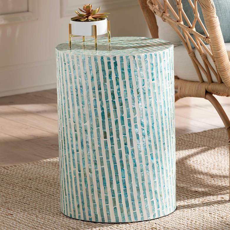 Image 1 Draven 13" Wide White and Blue Mother of Pearl End Table