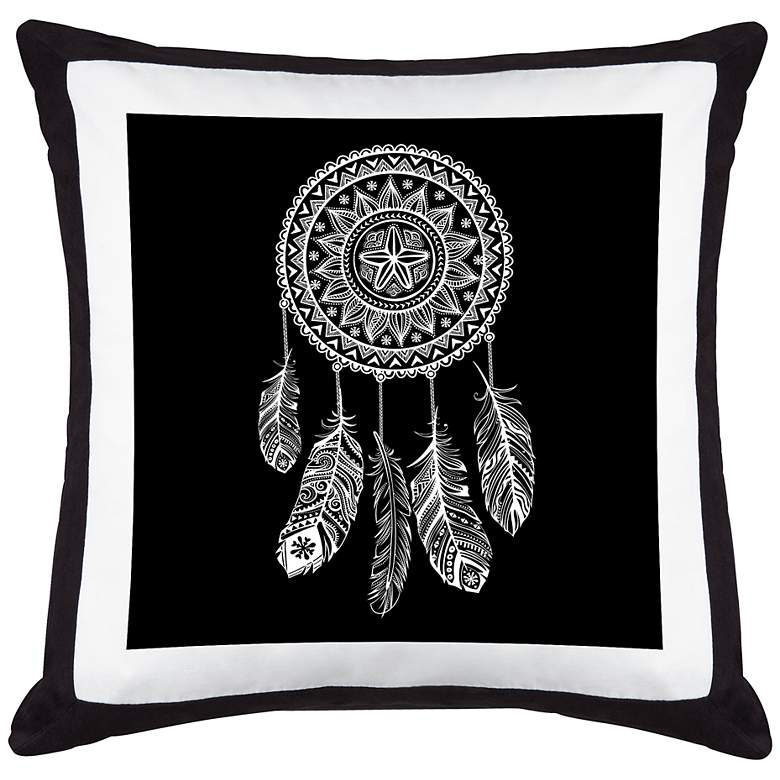Image 1 Dream Catcher Black Canvas and Microsuede 18 inch Square Pillow