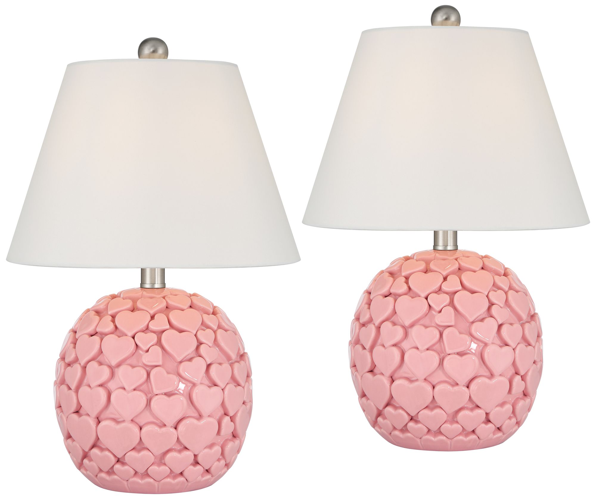 DreamGlow Lovebug 17 1/4"H Pink Hearts Ceramic Table Lamp Set Dimmer