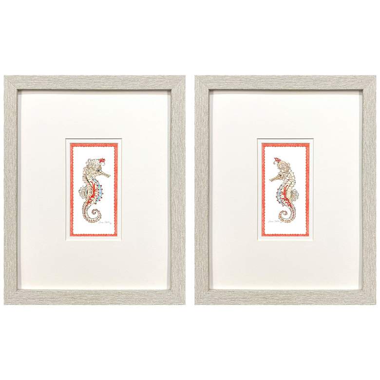 Image 1 Dreamy Seahorse 11"W x 14"H Framed Art Set of 2