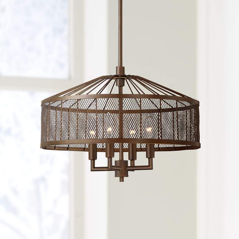 Image 1 Dresden 18" Wide Bronze Iron Lattice 4-Light Pendant