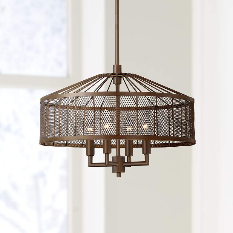 Image 1 Dresden 18 inch Wide Bronze Iron Lattice 4-Light Pendant