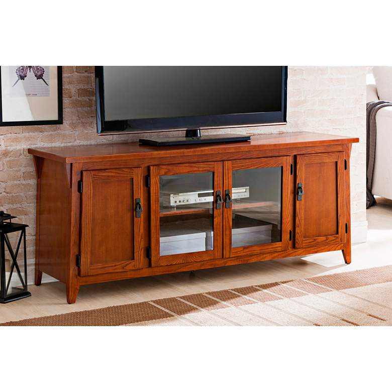 Image 1 Dresden 60 inch Wide Russet 4-Door Wood TV Console by Leick