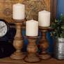 Dresden Varnished Brown Wood Pillar Candle Holders Set of 3