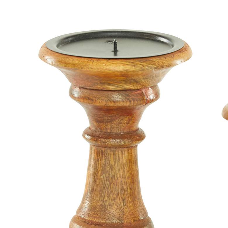 Image 4 Dresden Varnished Brown Wood Pillar Candle Holders Set of 3 more views