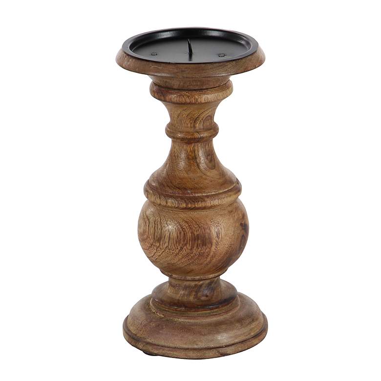 Image 5 Dresden Varnished Brown Wood Pillar Candle Holders Set of 3 more views