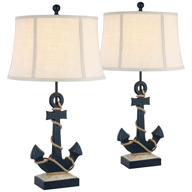 Image 1 Drew Nautical Navy Blue Anchor Table Lamps - Set of 2