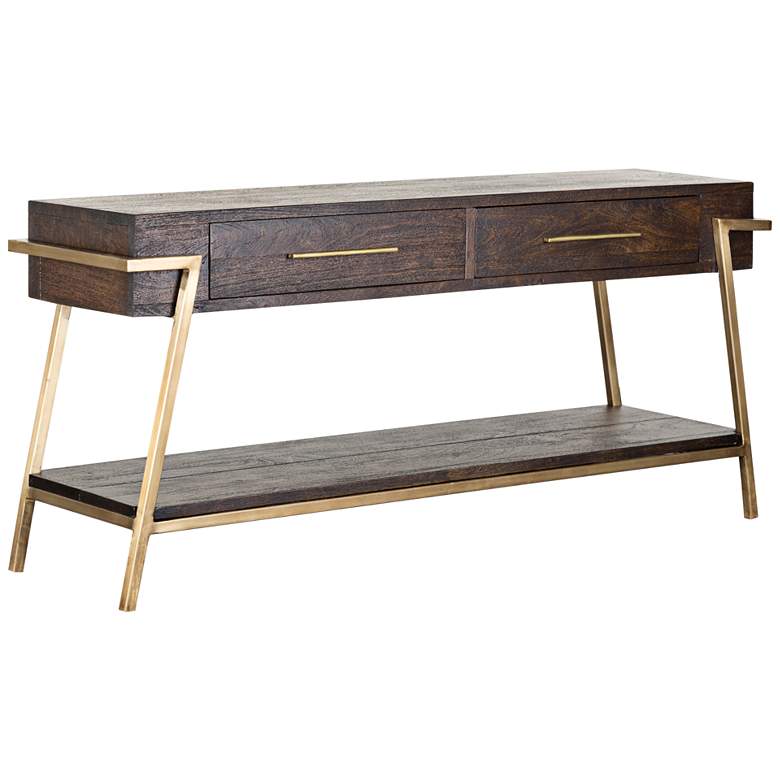 Image 1 Drexel Mango Wood and Brass 2-Drawer Console Table