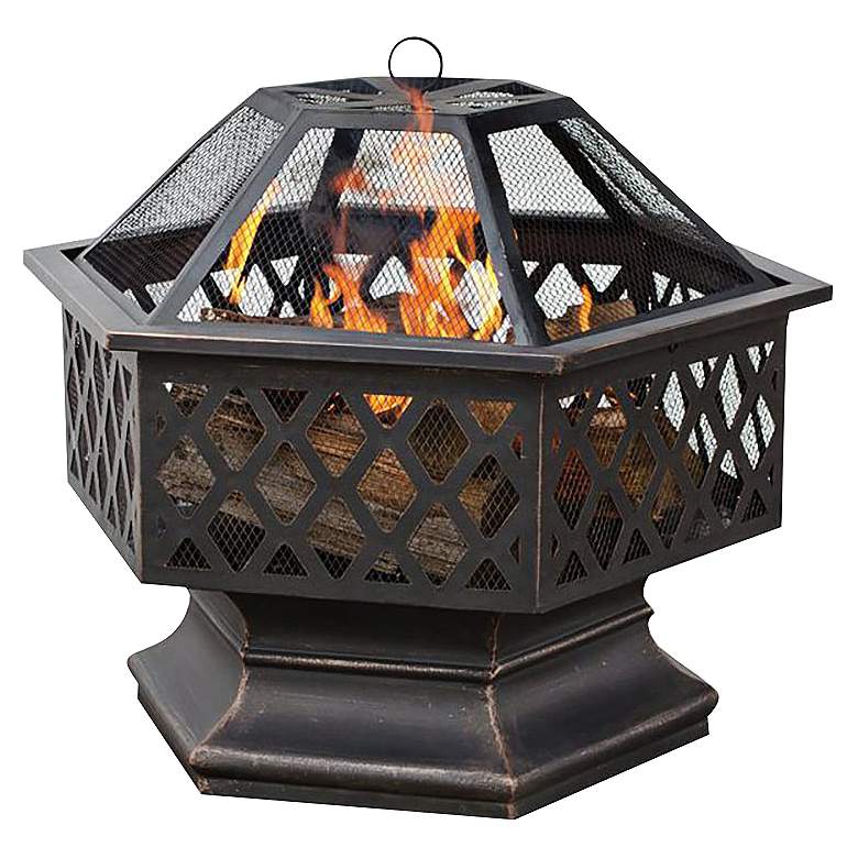 Image 1 Dreyden 27 1/4 inch Wide Oil Rubbed Bronze Wood Burning Outdoor Fire Pit