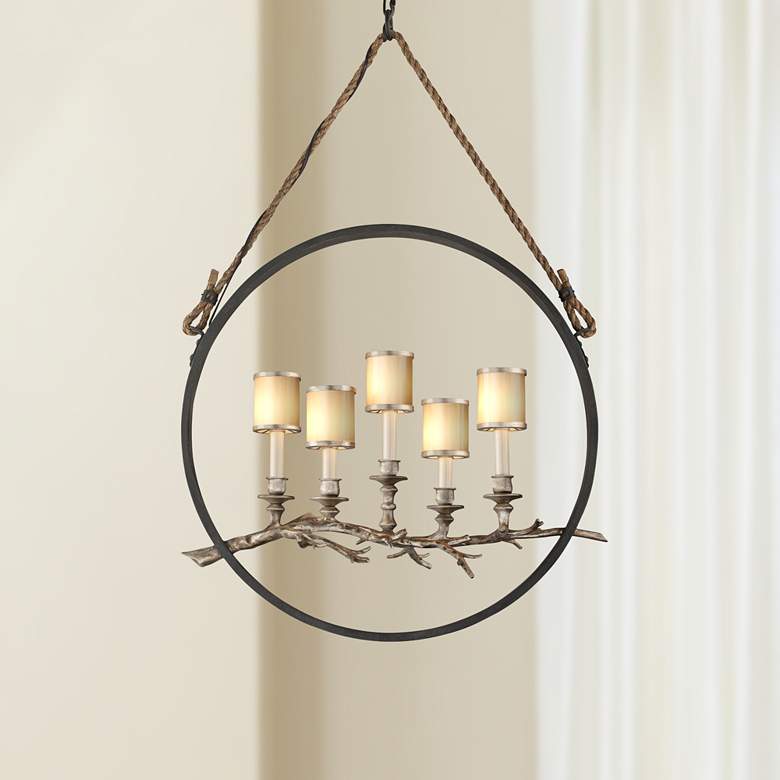 Image 1 Drift 26" Wide Bronze and Silver Leaf 5-Light Pendant