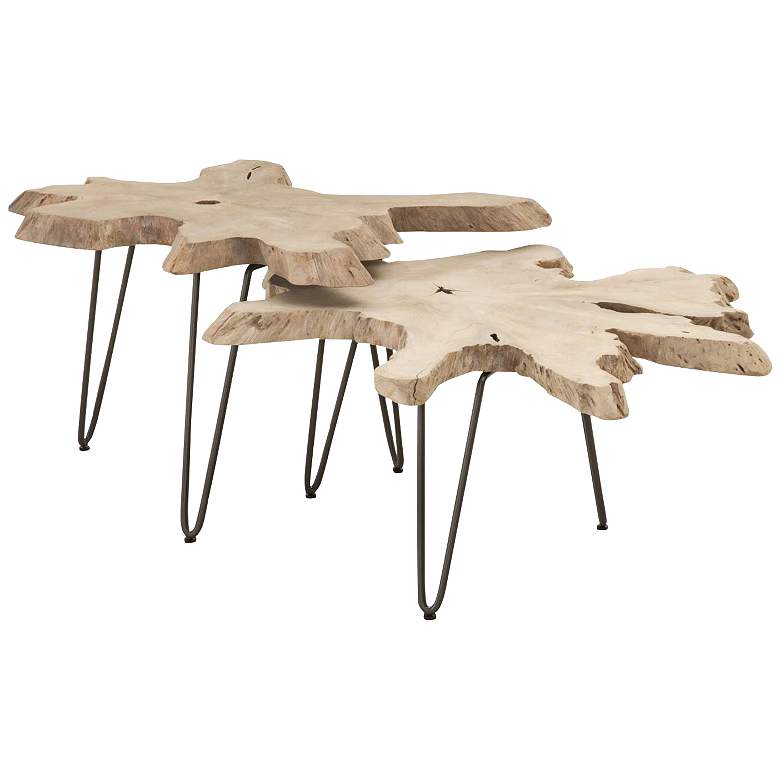 Image 1 Drift 39 inchW Gray Wood Outdoor Nesting Coffee Tables Set of 2