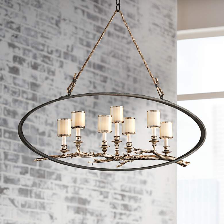 Image 1 Drift 44" Wide Bronze with Silver Leaf Linear Pendant