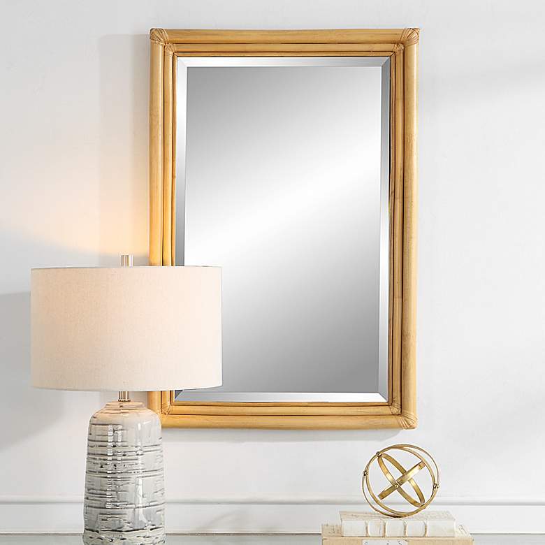 Image 1 Drift Away Natural Rattan 24 inch x 36 inch Rectangular Wall Mirror