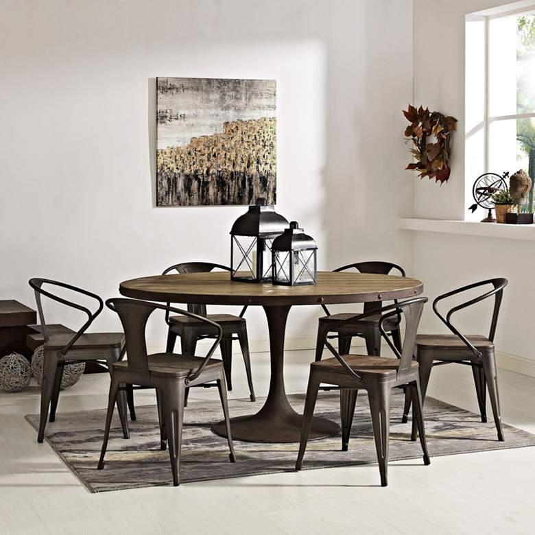 Drive 60&quot; Wide Brown Large Round Dining Table more views