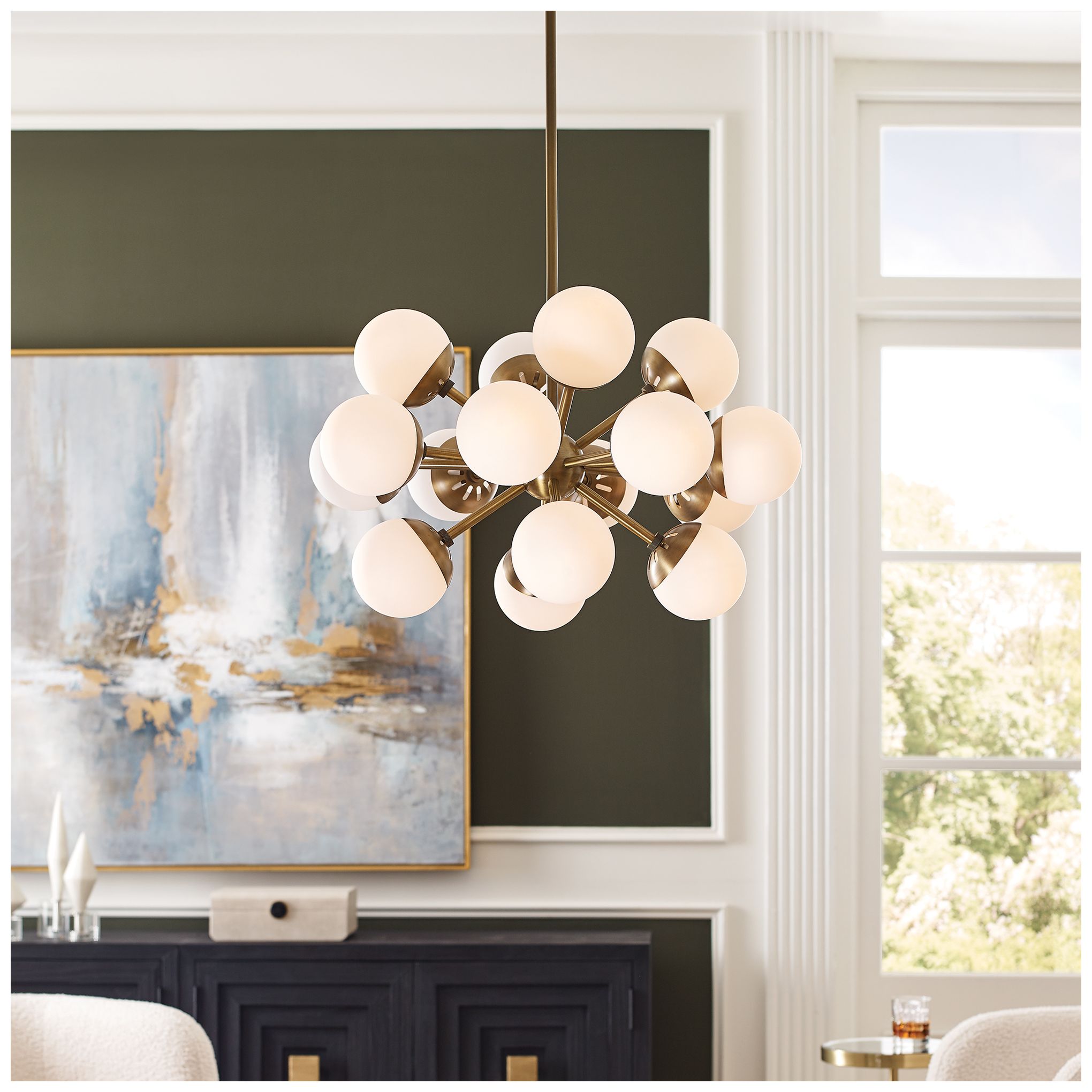 Droplet 28" Wide Antique Brass 16-Light Sputnik Chandelier