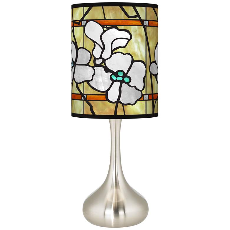 Image 1 Droplet Accent Table Lamp with Magnolia Mosaic Pattern Printed Shade