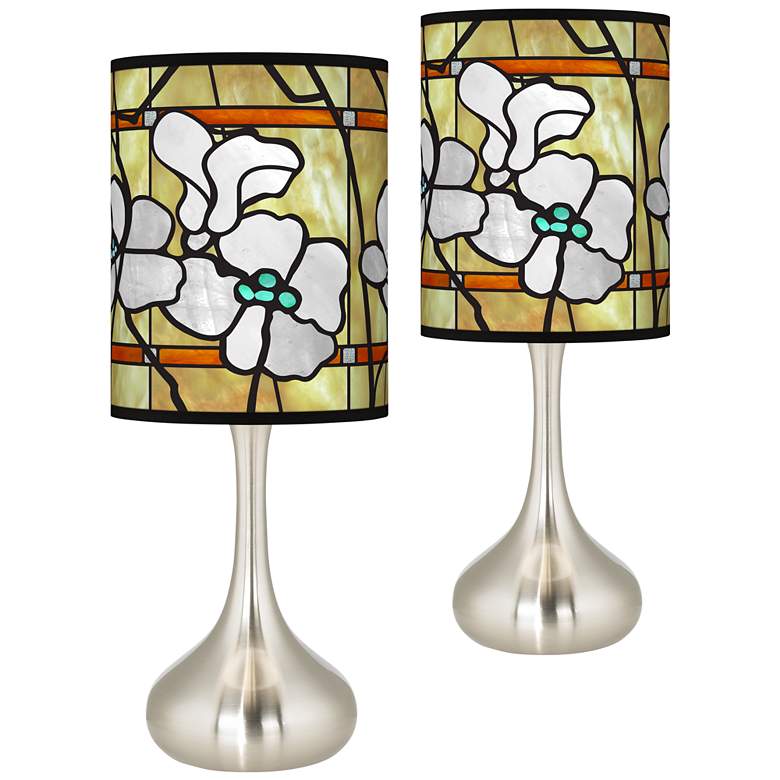 Image 1 Droplet Accent Table Lamps with Magnolia Mosaic Printed Shades Set of 2