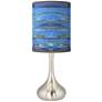 Droplet Modern Table Lamp with Oceanside Pattern Giclee Shade