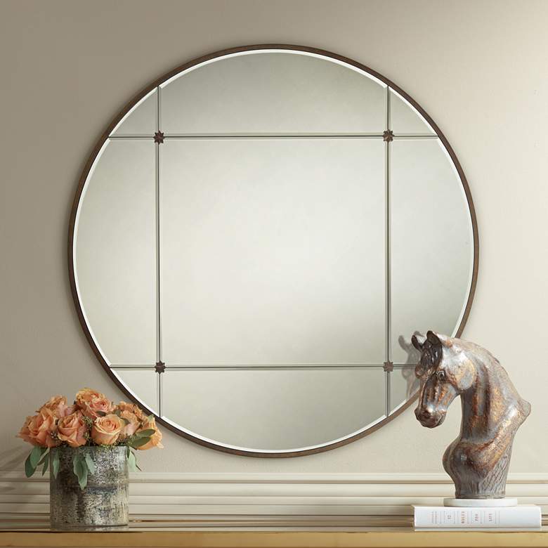 Drucilla Antique Light Brown 32&quot; Round Framed Wall Mirror