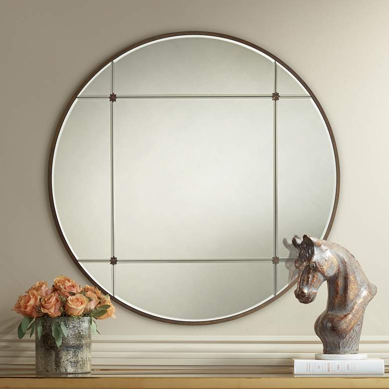 Image 1 Drucilla Antique Light Brown 32" Round Framed Wall Mirror