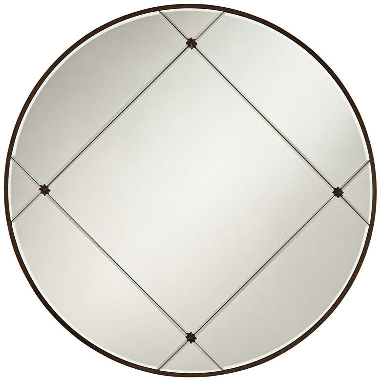 Drucilla Antique Light Brown 32&quot; Round Framed Wall Mirror more views
